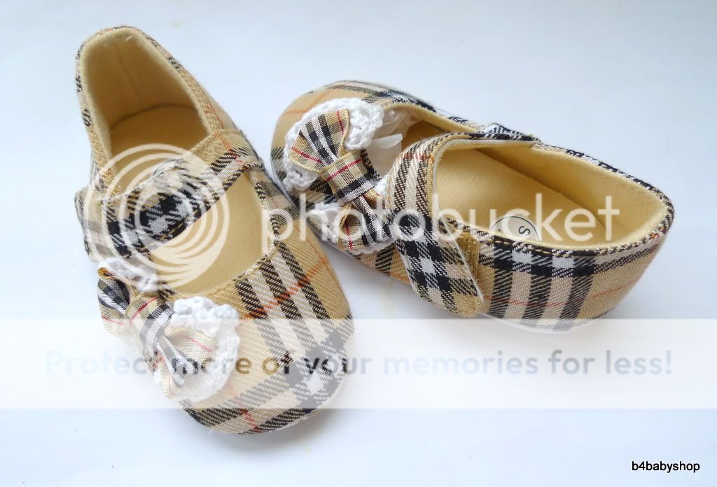 Baby girl brown tartan Mary Jane Bow Shoes NEW(6 12M)  