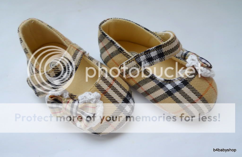 Baby Girl Brown Tartan Mary Jane Bow Shoes New 0 6M