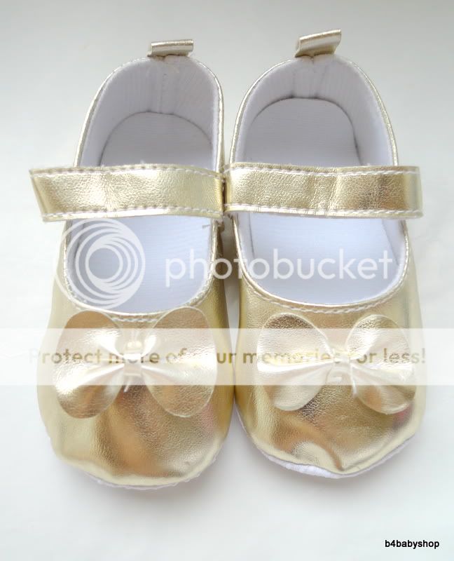 Baby girl shiny light gold Mary Jane Shoes w/bow 6 12M  